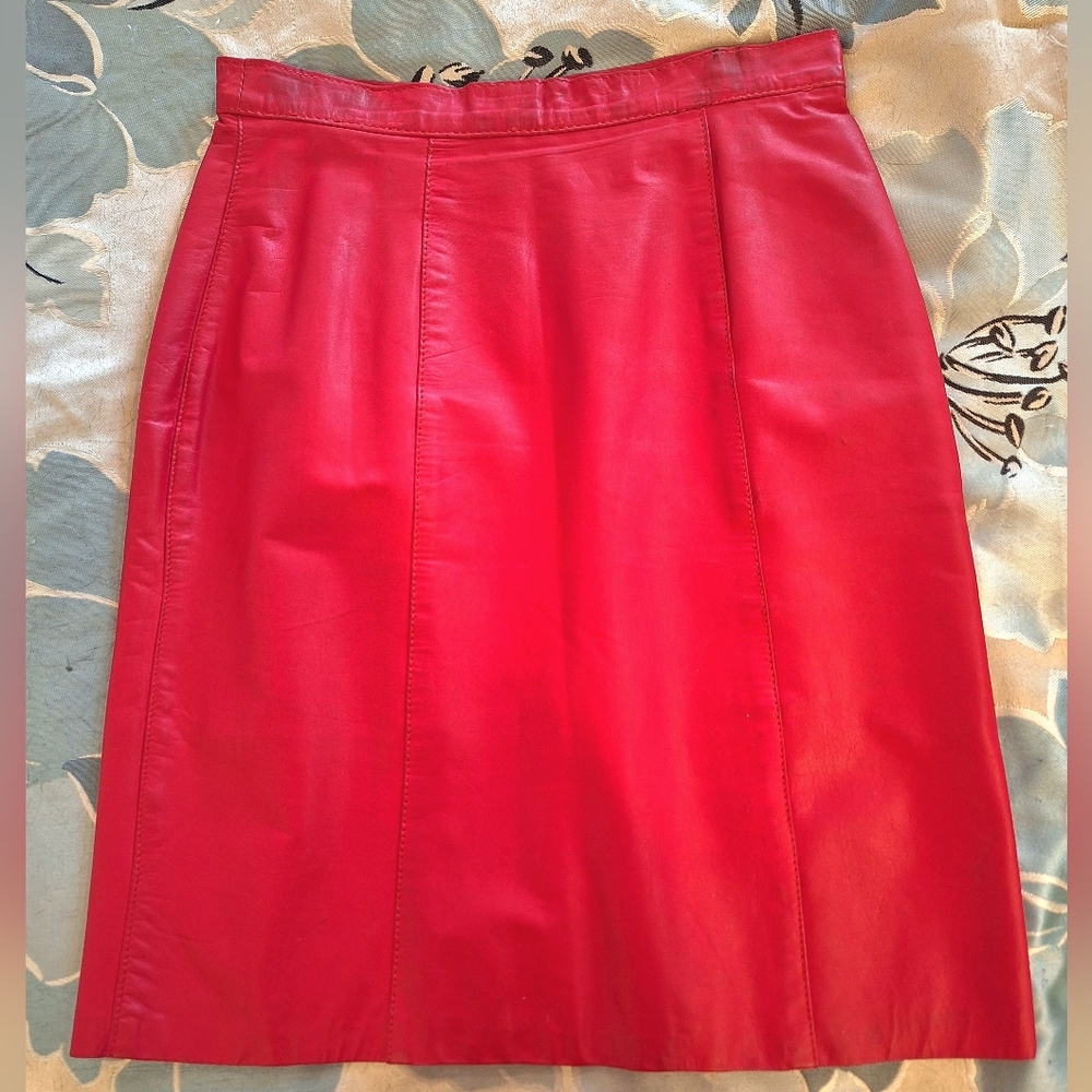 Vintage 80s Red Leather Mini Skirt Size 9/10